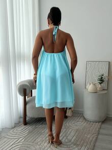 leahseptember Women's Chiffon Layered Ruffle Sleeveless Mini Dress - Blue - View 2