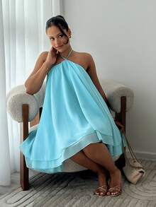 leahseptember Women's Chiffon Layered Ruffle Sleeveless Mini Dress - Blue - View 5