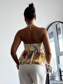leahseptember Colorful Striped Tie Dye Pattern Ruffle Collar Backless Beaded Camisole Top,Cream,Summer,Boho,Flowy,Beach Vacation,Holiday,Holiday Resort Wear Ibiza - Multicolor - View 2