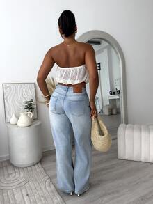 leahseptember Strapless Top New Sexy Ruched Neck Elastic Gathered Metal Buckle Decor Fitted Crop Top Fashion Holiday Vacation Women Summer Spring Street Chic - Apricot - View 3