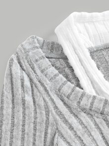 SHEIN Tween Girls Patchwork Ribbed Long Sleeve Grey T-Shirt - Grey - View 4