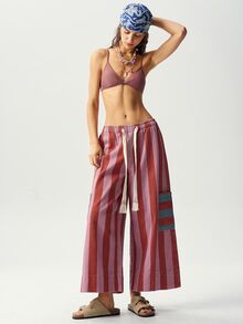 Bohemela Casual Woven Striped Loose Wide Leg Women's Long Pants - Multicolor - View 7