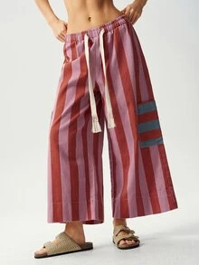 Bohemela Casual Woven Striped Loose Wide Leg Women's Long Pants - Multicolor - View 8