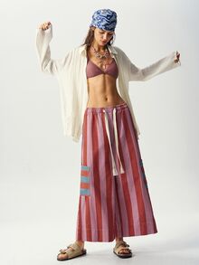 Bohemela Casual Woven Striped Loose Wide Leg Women's Long Pants - Multicolor - View 4