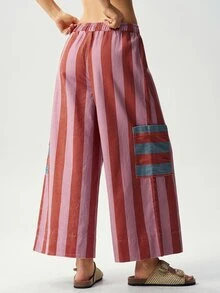 Bohemela Casual Woven Striped Loose Wide Leg Women's Long Pants - Multicolor - View 6