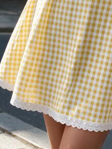 Flora Isola Flora Isola White And Yellow Lace Trim Button Front Shirt Dress Brunch Picnic Autumn French Cute - Yellow - View 5