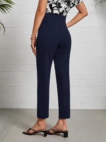 Medorina High Waist Press Crease Tailored Pants - Navy Blue - View 3