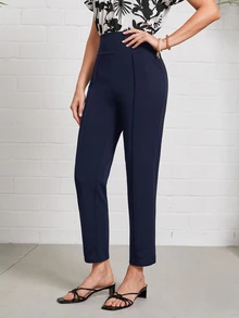 Medorina High Waist Press Crease Tailored Pants - Navy Blue - View 4