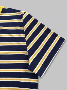 Resyla Men Camiseta casual de cuello redondo de manga corta con rayas para hombre, de corte holgado y versátil - Negro - Ver 7