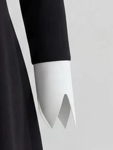 SHEIN 女童可愛黑色優雅領口長袖洋裝黑色裙子返校穿搭服飾萬聖節 - 黑色 - 查看 6