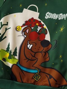 SCOOBY-DOO X SHEIN Tween Boy Christmas Cartoon Pattern Crew Neck Long Sleeve Sweatshirt Fall Winter - Green - View 4