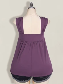 SHEIN ICON 大码女式黑色扭结前襟无袖娃娃衫针织上衣，Y2K风格，适合毕业季/返校季，可爱夏季上衣 - 紫色 - 查看 2