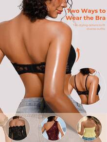 Bareli Dear Women's Black Wireless Sexy Lace Comfortable Bandeau Half Cup Push-Up Strappy Bra, 1pc - Black - View 2
