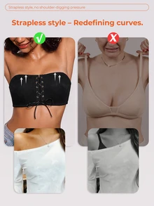 Bareli Dear Women's Black Wireless Sexy Lace Comfortable Bandeau Half Cup Push-Up Strappy Bra, 1pc - Black - View 5