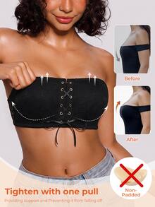 Bareli Dear Women's Black Wireless Sexy Lace Comfortable Bandeau Half Cup Push-Up Strappy Bra, 1pc - Black - View 4