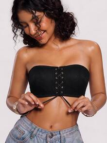 Bareli Dear Women's Black Wireless Sexy Lace Comfortable Bandeau Half Cup Push-Up Strappy Bra, 1pc - Black - View 8