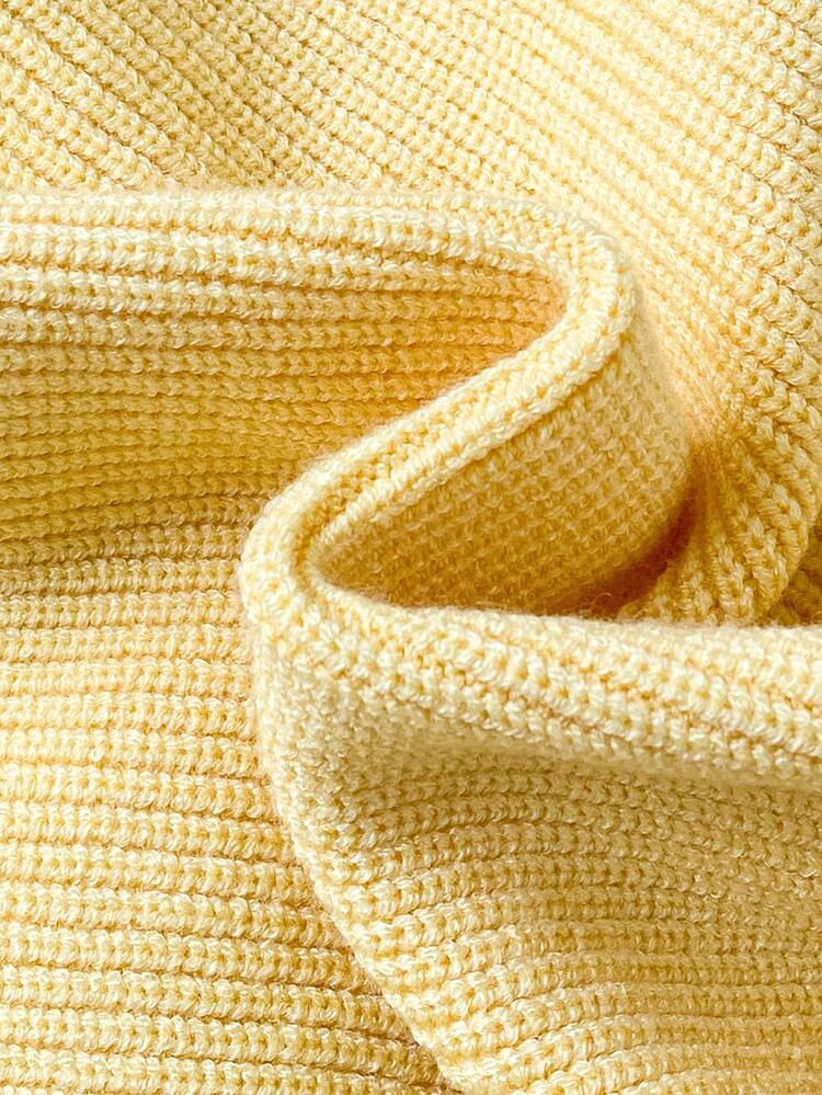 SHEIN Babyflickor tröjset, stickad pullover med rund hals och långa ärmar med rosa jacquardkanin, söt blomsterrosettdesign, moderiktig och stilfull + stickade långbyxor med vida ben, 2-delat set, lämpligt för höst/vinter, mångsidigt för vardagsbruk, resor och skola - Gul - Visa 6