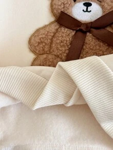 SHEIN 女嬰針織可愛熊刺繡圖案圓領運動衫與針織條紋內搭褲 2 件套裝 - 彩色 - 查看 6