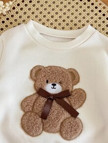 SHEIN 女嬰針織可愛熊刺繡圖案圓領運動衫與針織條紋內搭褲 2 件套裝 - 彩色 - 查看 2