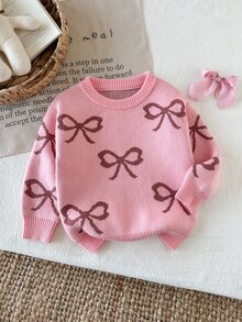 SHEIN Girls' Round-Neck Pullover Long-Sleeved Sweater In Cute Pink Made Of Artificial Mink Fur With A Ro - Pink - View 4