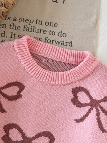 SHEIN Girls' Round-Neck Pullover Long-Sleeved Sweater In Cute Pink Made Of Artificial Mink Fur With A Ro - Pink - View 6