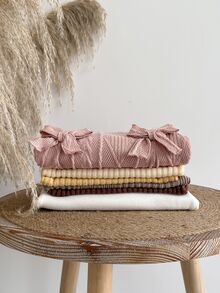 SHEIN 女宝宝圆领长袖蝴蝶结装饰休闲宽松连衣裙 - 粉色 - 查看 6