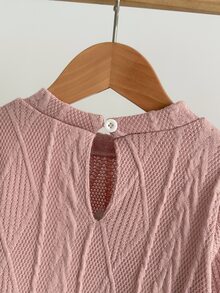 SHEIN 女宝宝圆领长袖蝴蝶结装饰休闲宽松连衣裙 - 粉色 - 查看 2
