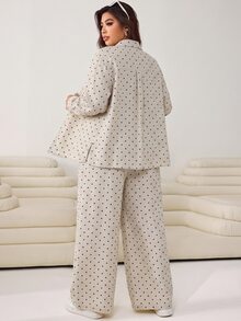 SHEIN EZwear 大尺碼女款波點印花長袖襯衫與長褲休閒套裝 1950年代復古 1920年代 2件套 米色 秋季 度假早午餐 - 彩色 - 查看 3