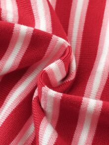 SHEIN Young Girl Striped Short Pullover Sweater - Red - View 6