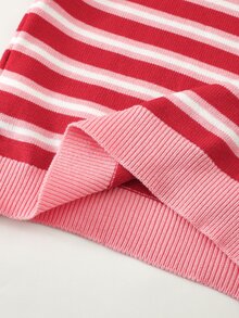 SHEIN Young Girl Striped Short Pullover Sweater - Red - View 7