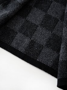 SHEIN Clasi Plus Size Vintage Checkerboard Jacquard Knit Cardigan Sweater, Autumn/Winter - Black - View 7