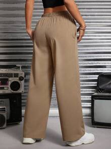 SHEIN PETITE 秋冬款純色斜口袋西裝長褲 - 卡其色 - 查看 2