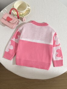 SHEIN 女童圓領套頭長袖毛衣,可愛粉色人造貂毛材質,Ro 秋季款 - 粉色 - 查看 3