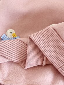 SHEIN Baby Girl Knit Solid Color Cute Cartoon Duck Pattern Sweatshirt And Striped Pants 2 Pieces Set - Pink - View 6
