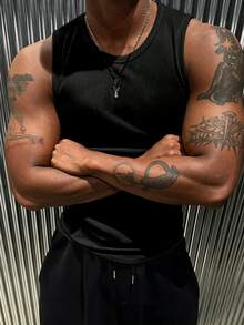 Rovax Men's Solid Color Crew Neck Sleeveless Casual Tank Top - Black - View 4