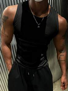Rovax Men's Solid Color Crew Neck Sleeveless Casual Tank Top - Black - View 3
