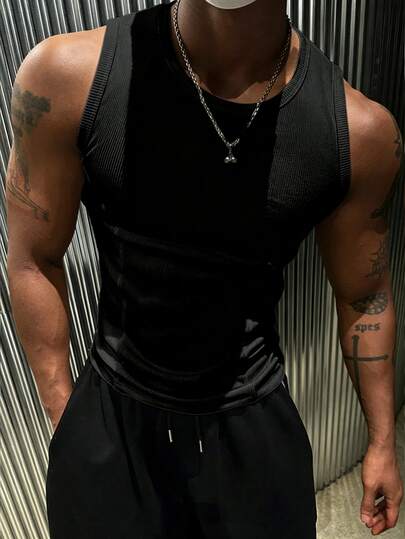 Rovax Men's Solid Color Crew Neck Sleeveless Casual Tank Top