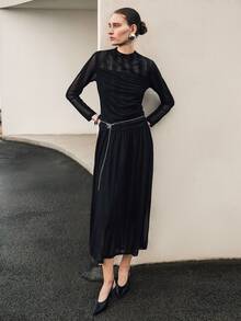 Uhlyne Uhlyne Halloween Women's Black Knit Striped Skirt Set,High Neck Long Sleeve Top&Elastic Waist Skirt,Elegant Night Out Autumn Party Minimalist Dress - Black - View 13