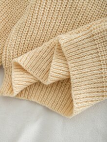 SHEIN 女童針織字母圖案圓領休閒毛衣 - 卡其色 - 查看 10