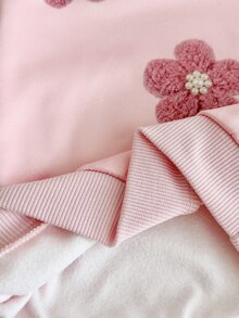 LMoss Kids 女嬰針織純色花卉圖案圓領運動衫與條紋長褲2件套 - 粉色 - 查看 8