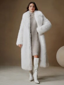 Anewsta Women's Long Fluffy Collar Elegant Modern Fashion Jacket For Holiday Party Clothes - White - View 4
