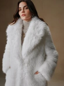 Anewsta Women's Long Fluffy Collar Elegant Modern Fashion Jacket For Holiday Party Clothes - White - View 9