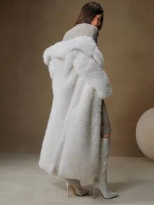 Anewsta Women's Long Fluffy Collar Elegant Modern Fashion Jacket For Holiday Party Clothes - White - View 3