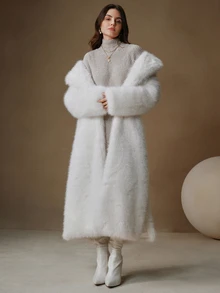 Anewsta Women's Long Fluffy Collar Elegant Modern Fashion Jacket For Holiday Party Clothes - White - View 8