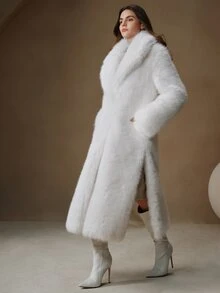 Anewsta Women's Long Fluffy Collar Elegant Modern Fashion Jacket For Holiday Party Clothes - White - View 5