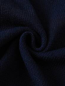 SHEIN Tween Girls Striped Colorblock Cable Knit V-Neck Lantern Sleeve Oversized Pullover Sweater, Suitable For Autumn/Winter And Outdoor Wear - Navy Blue - View 5