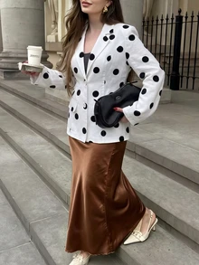 SHEIN Franclia Women's Autumn Polka Dot Elegant Blazer,Formal Wear,Work Outfit,Festival,Party,Wedding Guest,Birthday,Going Out,School Graduation,Concert,White Tops - Black and White - View 4