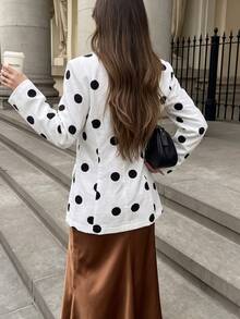 SHEIN Franclia Women's Autumn Polka Dot Elegant Blazer,Formal Wear,Work Outfit,Festival,Party,Wedding Guest,Birthday,Going Out,School Graduation,Concert,White Tops - Black and White - View 2