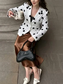 SHEIN Franclia Women's Autumn Polka Dot Elegant Blazer,Formal Wear,Work Outfit,Festival,Party,Wedding Guest,Birthday,Going Out,School Graduation,Concert,White Tops - Black and White - View 6