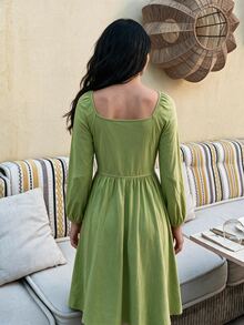Flora Isola Flora Isola Vacation Casual Square Neck Waist-Cinching Dress - Green - View 2